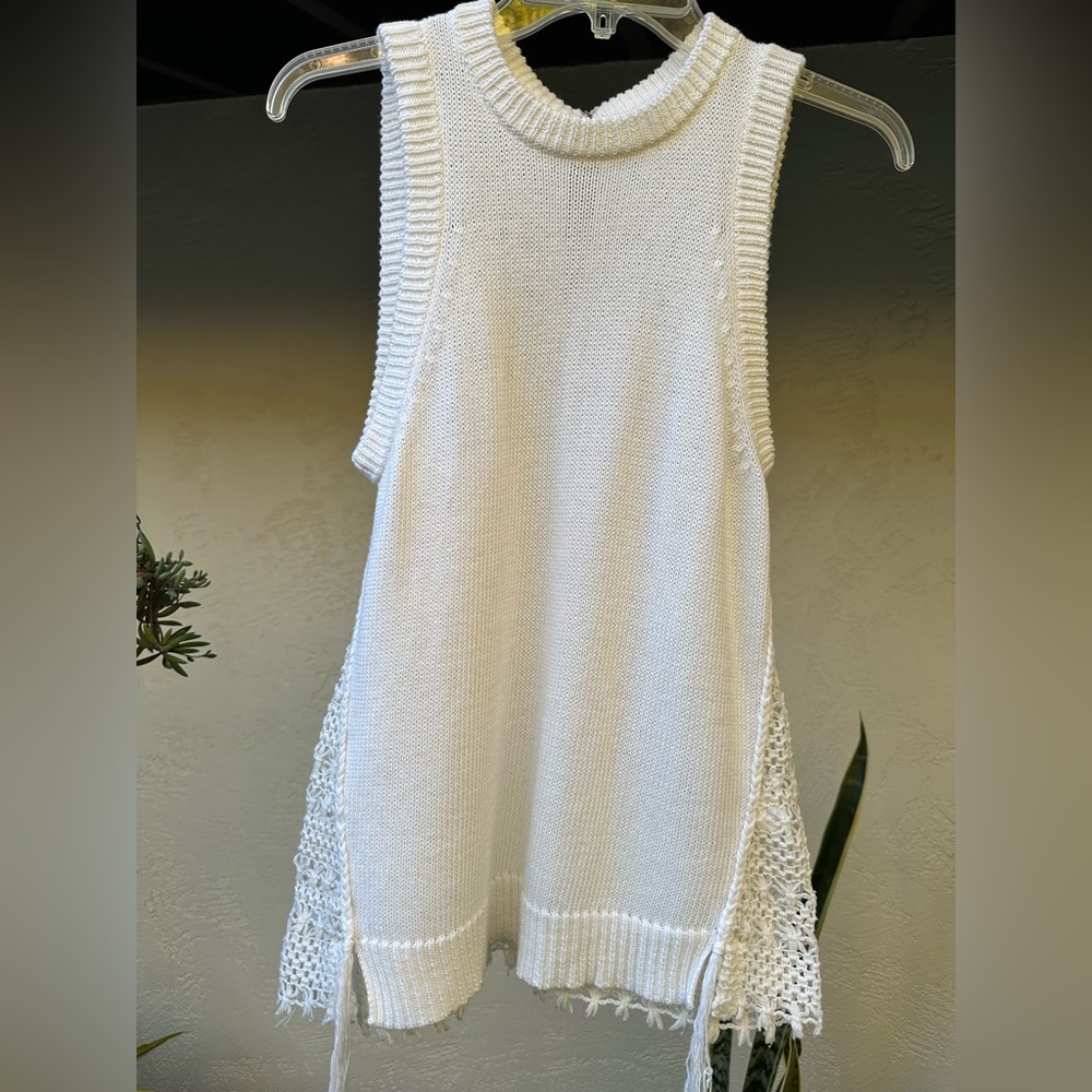 PAIGE Ellen white crochet back sleeveless sweater